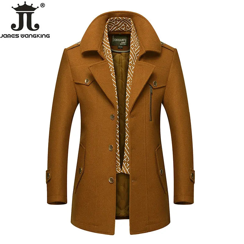 New Men Wool Blends Coats Autumn Winter Solid Color Cold Resistant Men Woolen Overcoat Double Collar Casual Trench Coat Male