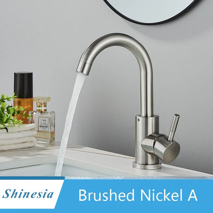 Shinesia Bathroom Basin Faucet Matte Black Series for Sink Vessel Stainless Steel Hot and Cold Water Mixer Tap Crane