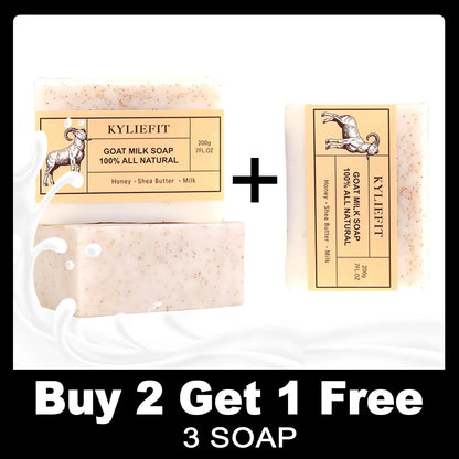 KYLIEFIT Goat Milk Soap All Natural, Whitening, Cleansing, Nourishing, With Honey, Shea Butter, Milk, For Face And Body