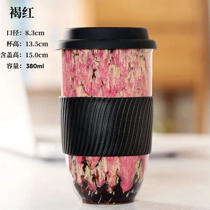 Large Ceramic Kiln Change Mug Cup With Lid Portable Couple Pottery Coffee Cups Water Mug Porcelain Milk Tea Mugs Gift