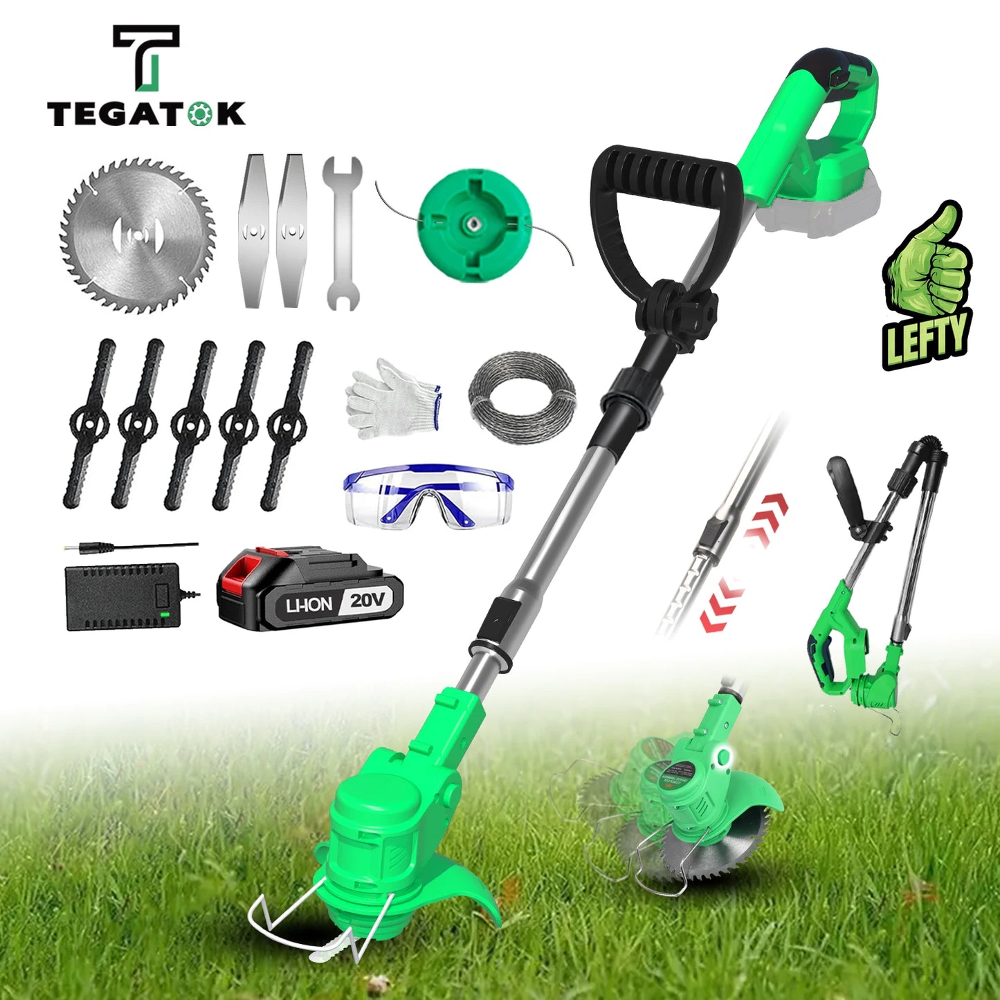 Tegatok Battery Powered, 4-in-1 Home Cordless Electric Weeder, 1 2.0AH Lithium ion Battery,Home, Work, Countryside Tools.