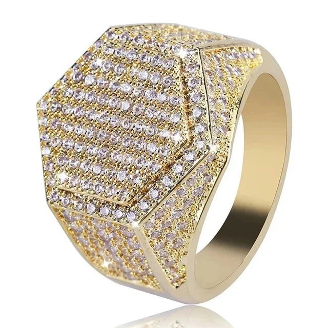 Milangirl Big Hip Hop Rhinestone Men Out Bling Square Ring Pave Setting CZ Wedding Engagement Rings Top Quality