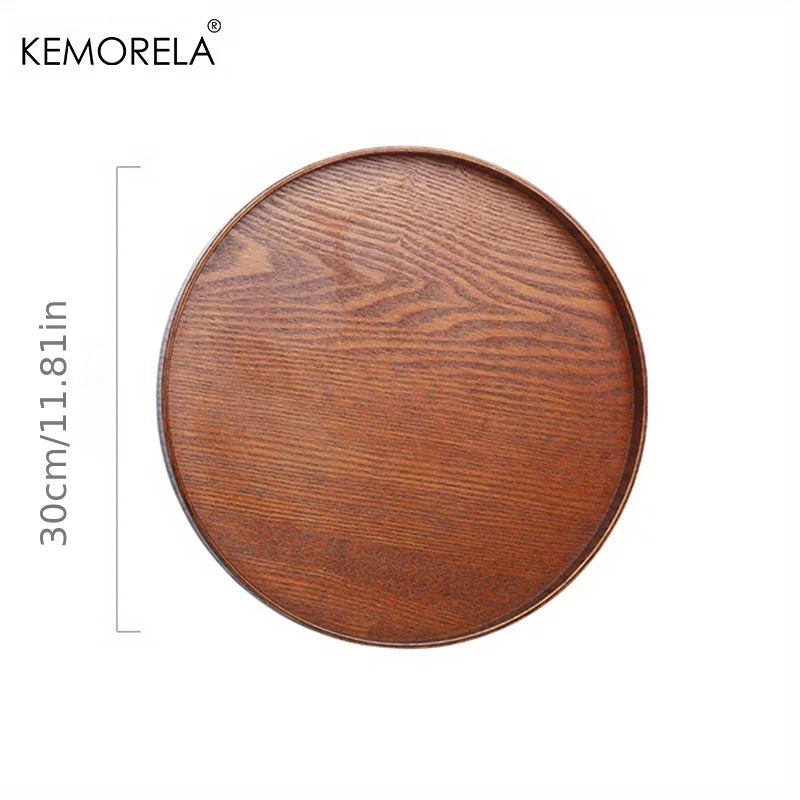 Kemorela 4 sizes Round Acacia Wood Serving Tray Decorative Tray Farmhouse Candle Holder Tray for Kitchen Counter Home Decoration