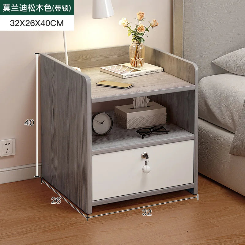 Modern Small Bedside Table Drawer with Lock Nordic Minimalist Bedside Cabinet Storage Cabinets Nightstands for Bedroom Furniture