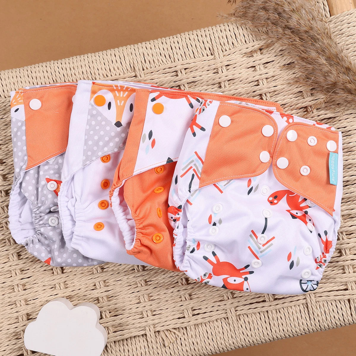 Happyflute 4Pcs/Set Eco-Friendly Cloth Diaper Ecological Reusable Baby Diapers