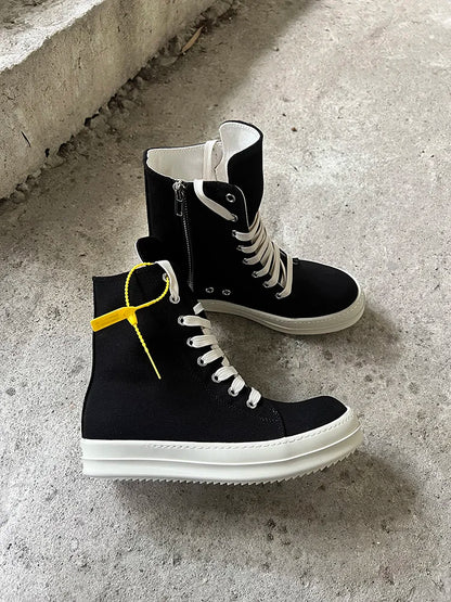 Men Ro Canvas High Top Quality Casual Shoes Breathable Lace Up Zipper Women Luxury Designer Sneakers Flat Ankle Boots Big Size