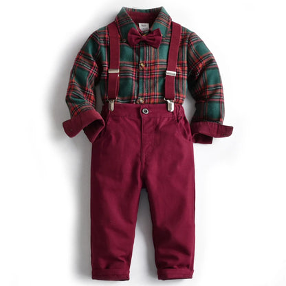 1-9 Years Boy Christmas Costume Children Kid Outfit Birthday Baby Boy Clothes Green&Red Plaid Infant Long Sleeve Festival