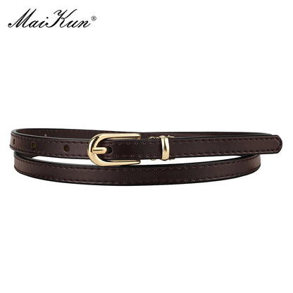 Maikun Women Belts Alloy Pin Buckle Genuine Leather Thin Belt Female Waistband for Jeans Dresses Pants