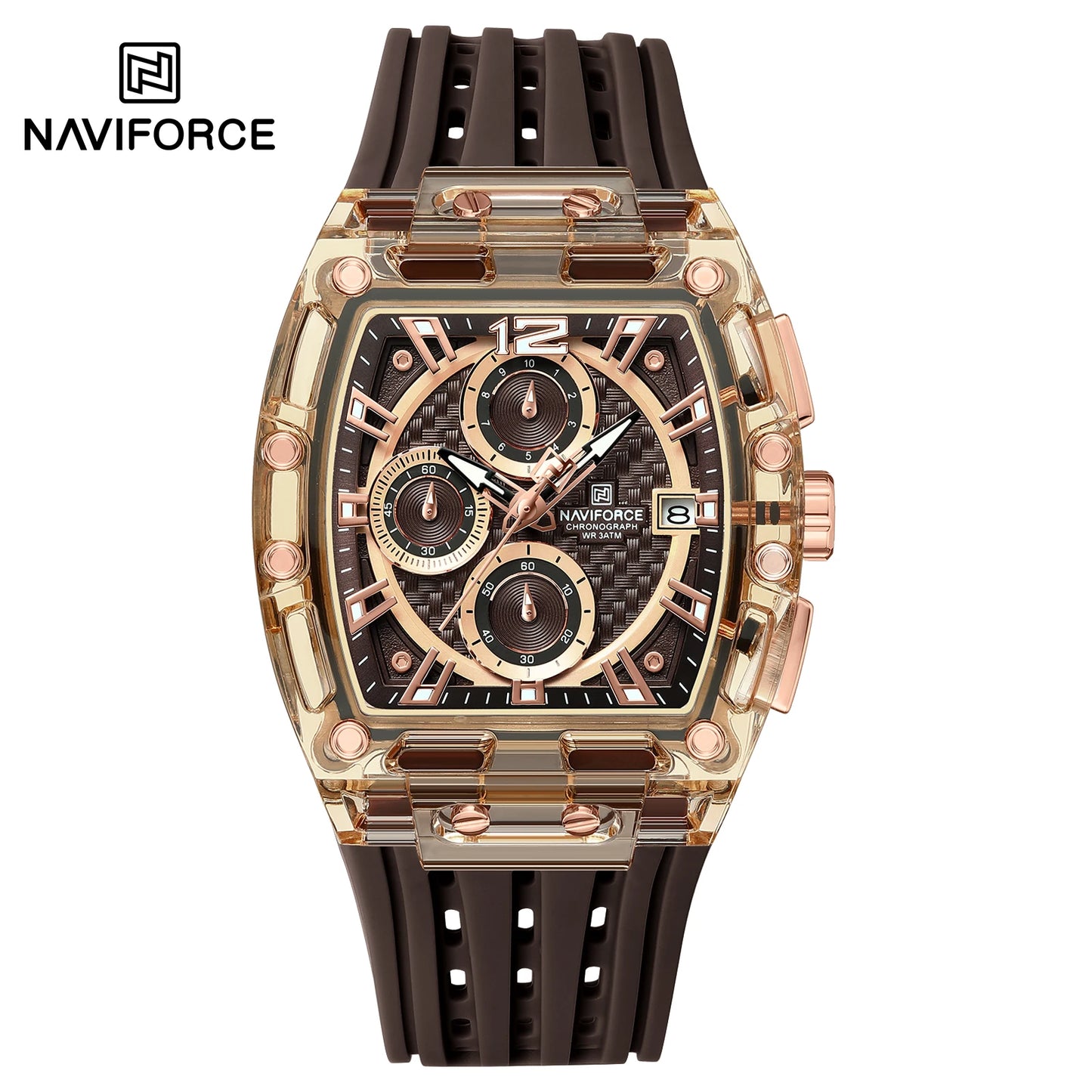 NAVIFORCE 2024 New Design Transparent Tonneau Watch Men Quartz Man Watches Waterproof Luxury Sport Out Door montre homme