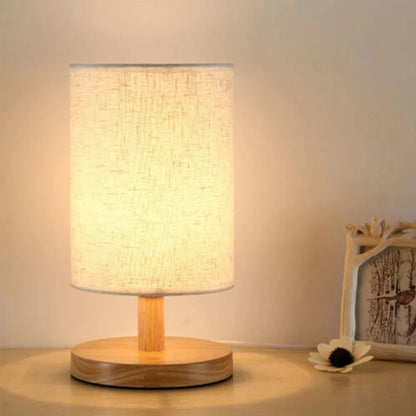 Bedside Lamp Night Lights USB Retro Nightstand Table Lamp Dimmable For Bedroom Wooden Desk Lamp with Fabric Shades Home Decor