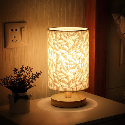 Bedside Lamp Night Lights USB Retro Nightstand Table Lamp Dimmable For Bedroom Wooden Desk Lamp with Fabric Shades Home Decor