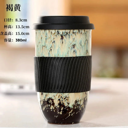 Large Ceramic Kiln Change Mug Cup With Lid Portable Couple Pottery Coffee Cups Water Mug Porcelain Milk Tea Mugs Gift