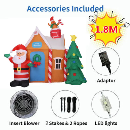 1.8M Christmas Inflatable Outdoor Santa Claus House with Lights Inflatable Christmas Tree Indoors Decor for Home Garden Holiday