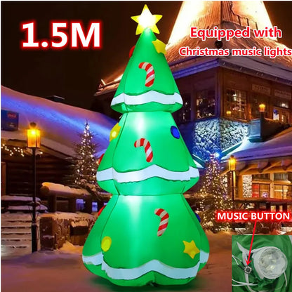 5FT Christmas Inflatable Xmas Tree Equipped with Christmas Music Lights Luminous Toy Home Outdoors Party Decor Festival Kid Gift