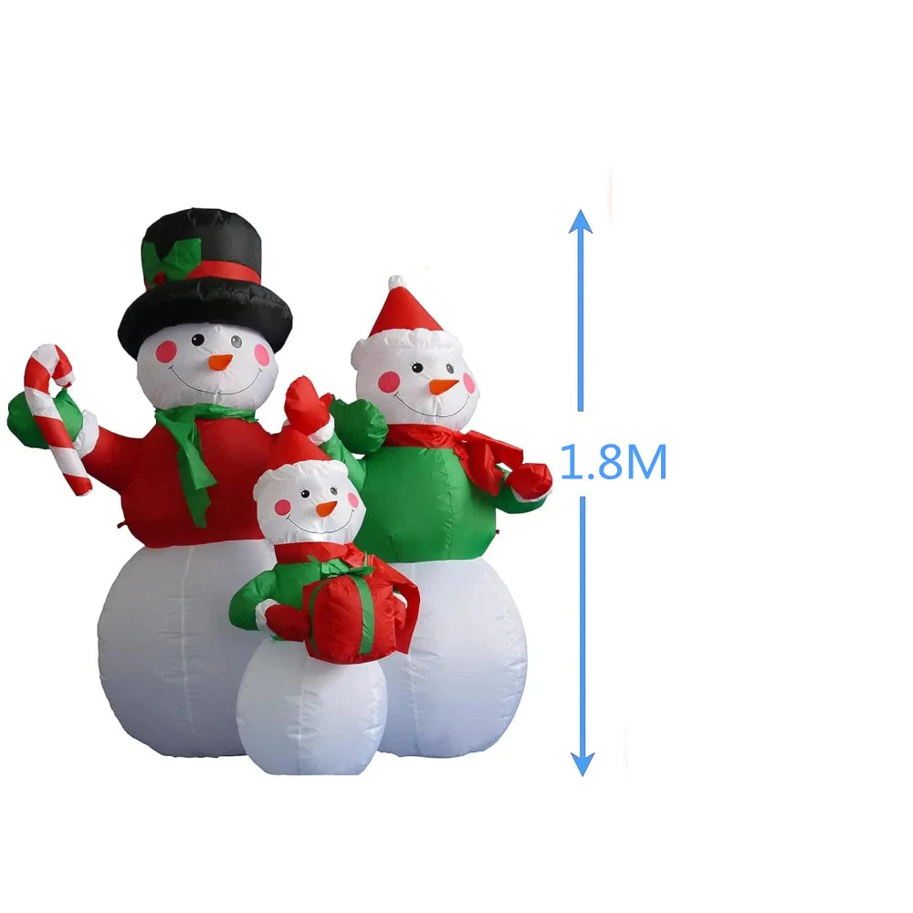 6FT/1.8M Christmas Decoration Inflatable Snowman Family with LED Lights for Xmas Party Indoor Outdoor Courtyard Props Ornament