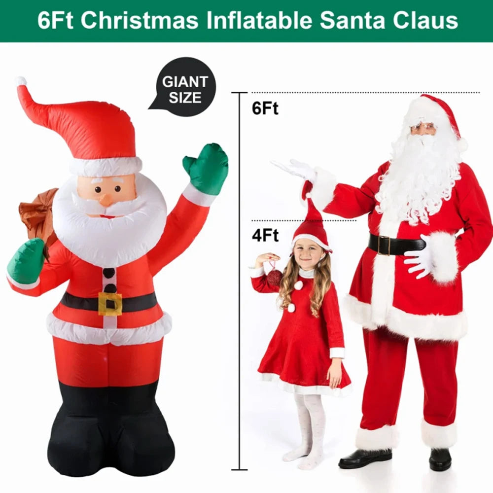 1.8m Xmas Inflatable Santa Built-in LED Lights Up Inflatable Model Outdoor Ornament Xmas Gift Party New Year Indoor Props Decor