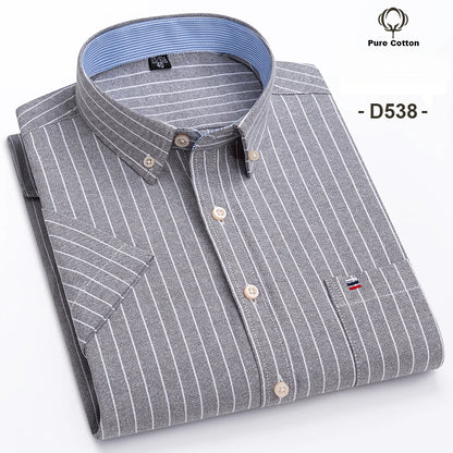 Plus Size 7XL summer Short sleeve shirt 100%cotton shirts for men white plaid striped social slim fit formal business clothing