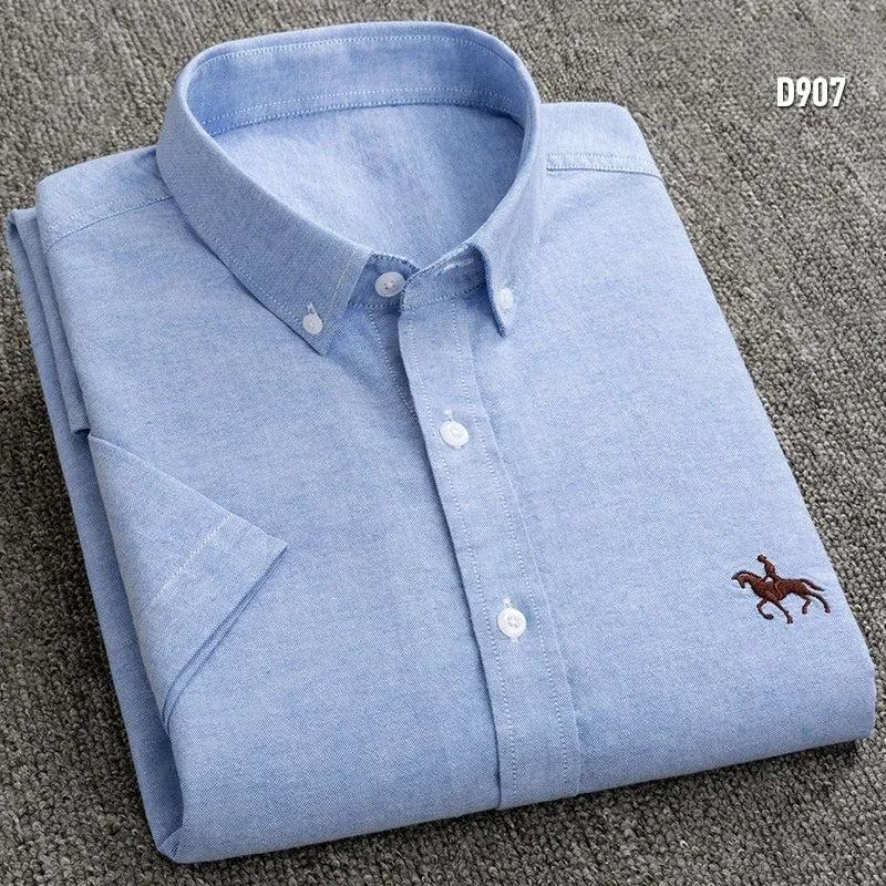 Large size men short sleeve shirt 100% pure cotton oxford tops summer slim fit formal plain shirt Casual Shirts new 6XL business