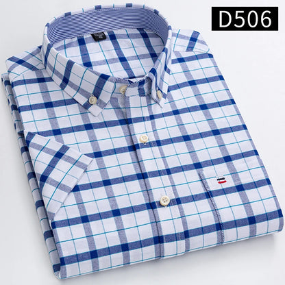 Plus Size 7XL summer Short sleeve shirt 100%cotton shirts for men white plaid striped social slim fit formal business clothing