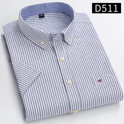 Plus Size 7XL summer Short sleeve shirt 100%cotton shirts for men white plaid striped social slim fit formal business clothing