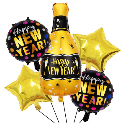 1set Happy New Year Wine Bottle Foil Balloons confetti balloons Christmas Happy New Year Party Decoration 2025 New Year balloons