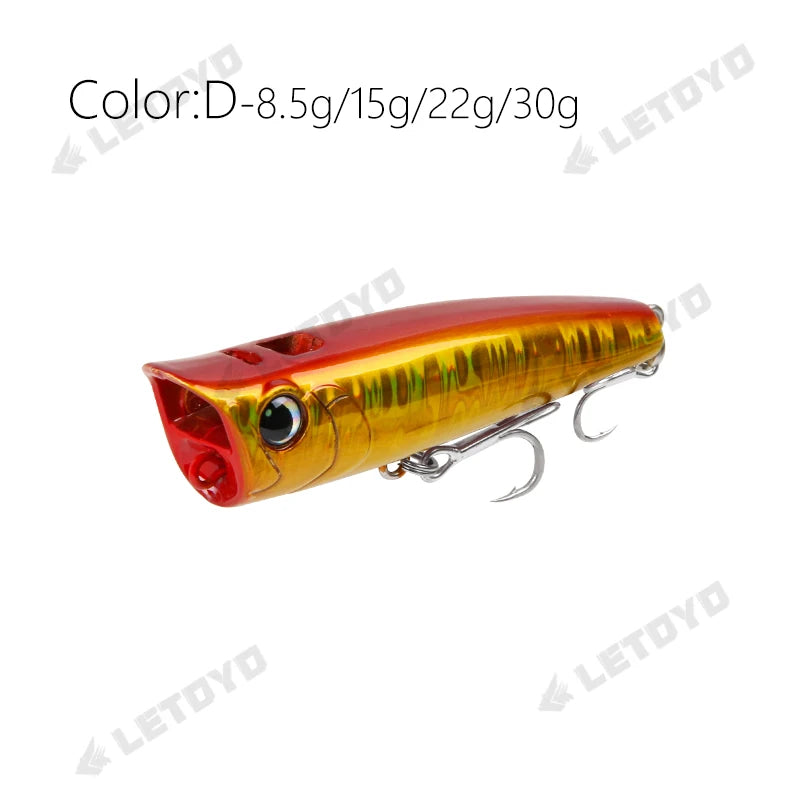 LETOYO Topwater Popper 8.5-30g floating Rock pop Artificial Hard Baits for Bass Perch Pike Fishing Lure