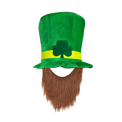 Saint Patricks Day Top Hat Holiday Fake Beard Green Celebration Costume for Irish Festival Birthday Party Decor Supplies