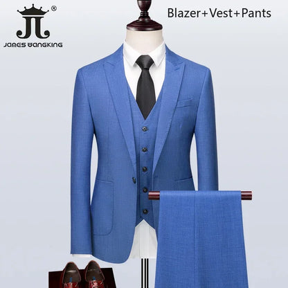 S-5XL ( Blazer + Vest + Pants ) Boutique British Style Mens Suit Plaid Groom Wedding Dress Business Casual Formal Suits 3Pcs Set