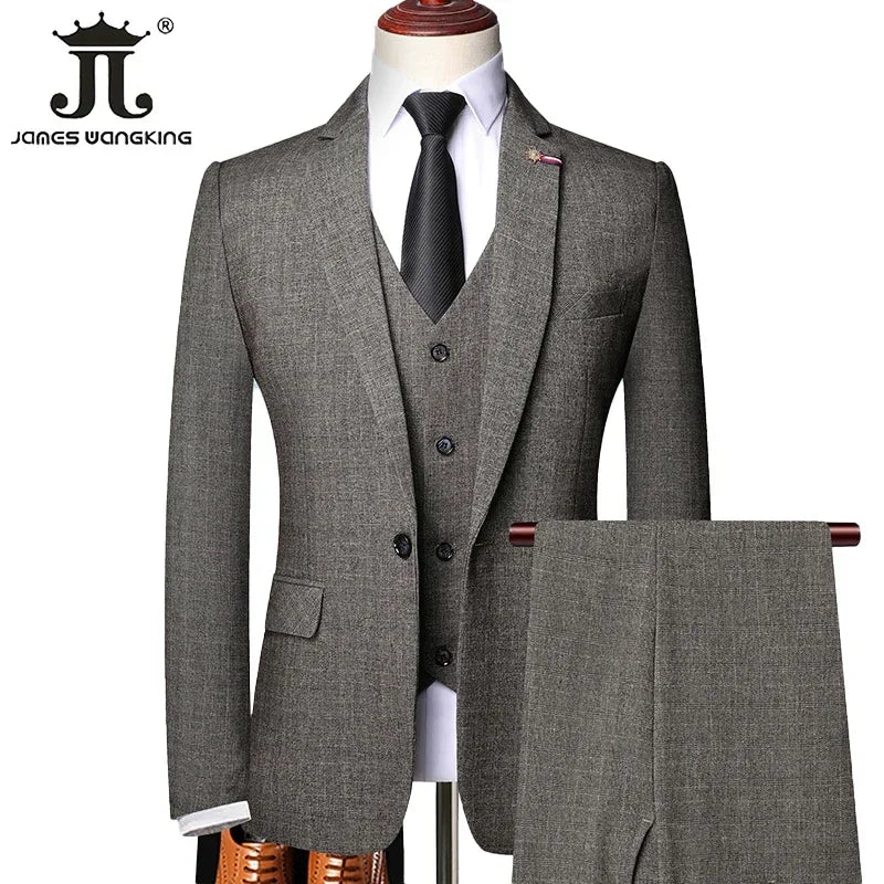 S-5XL (Jacket + Vest + Pants) Retro Gentleman Classic Fashion Plaid Mens Formal Business Slim Suit 3Pces Set Groom Wedding Dress