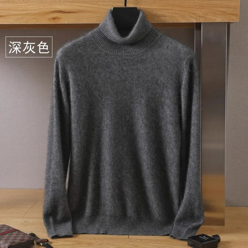 Men's 100% pure Mink velvet Cashmere Sweater High Lapels Pullovers Knitted Winter New Tops Long Sleeve High-End Jumpers