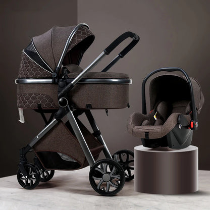 Luxury Baby Stroller 3 in 1 High Landscape Baby Cart Can Sit Can Lie Portable Pushchair Baby Cradel Infant Carrier