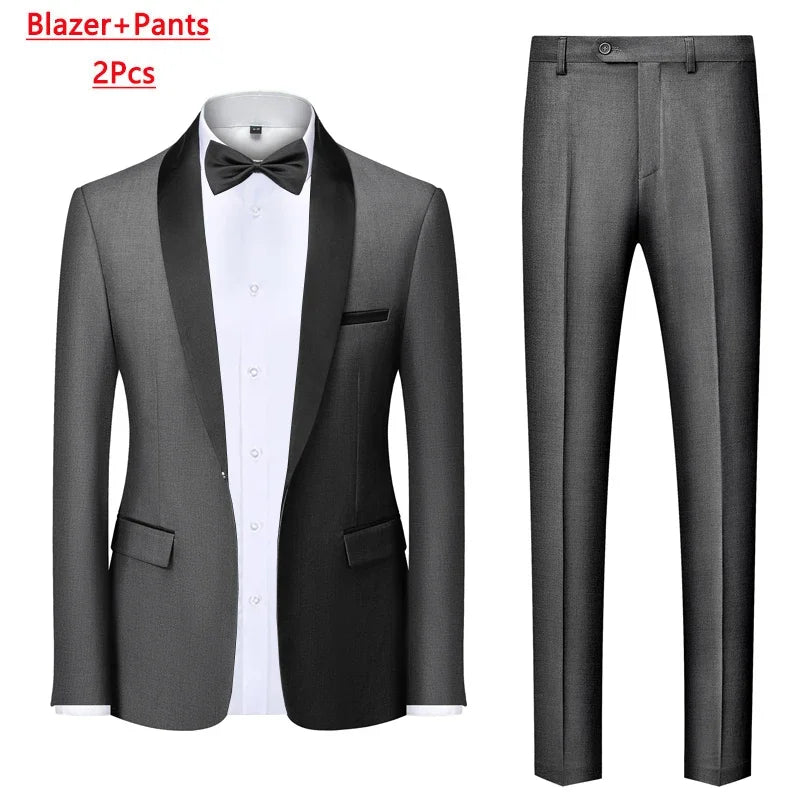 M-6XL Jacket Vest Pants Solid Color Men's Formal Business Office Suit Groom Wedding Dress Party Blazer Waistcoat Trousers Tuxedo