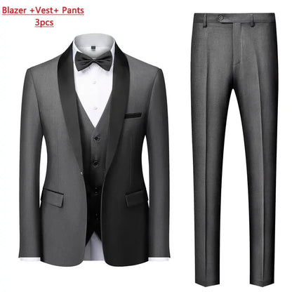 M-6XL Jacket Vest Pants Solid Color Men's Formal Business Office Suit Groom Wedding Dress Party Blazer Waistcoat Trousers Tuxedo