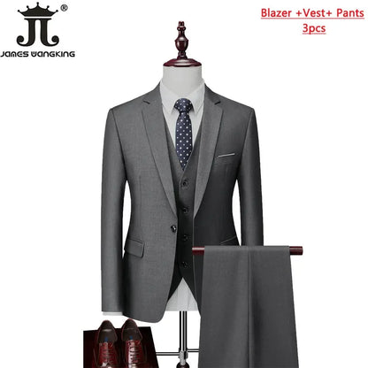 M-6XL 15 Colors ( Jacket+Vest+Pants ) Formal Business Office Men's Suits Groom Wedding Dress Party Dress Solid color Suit