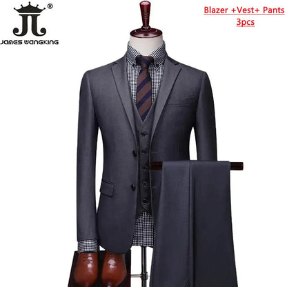 S-6XL Blazer Vest Pants High-end Brand Solid Color Formal Business Office Suit Three-piece Set Groom Wedding Show Dress Party