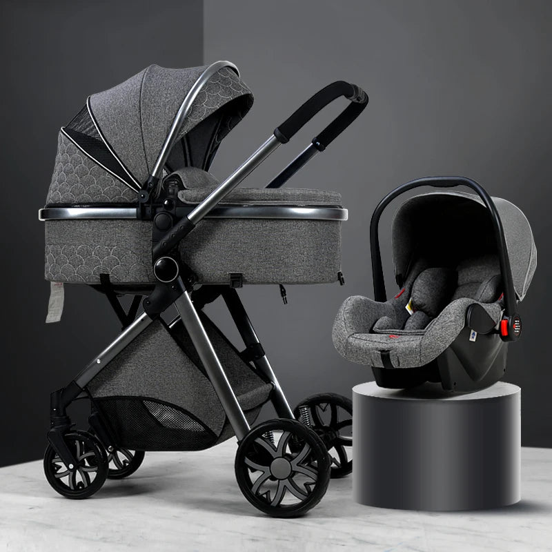 Luxury Baby Stroller 3 in 1 High Landscape Baby Cart Can Sit Can Lie Portable Pushchair Baby Cradel Infant Carrier