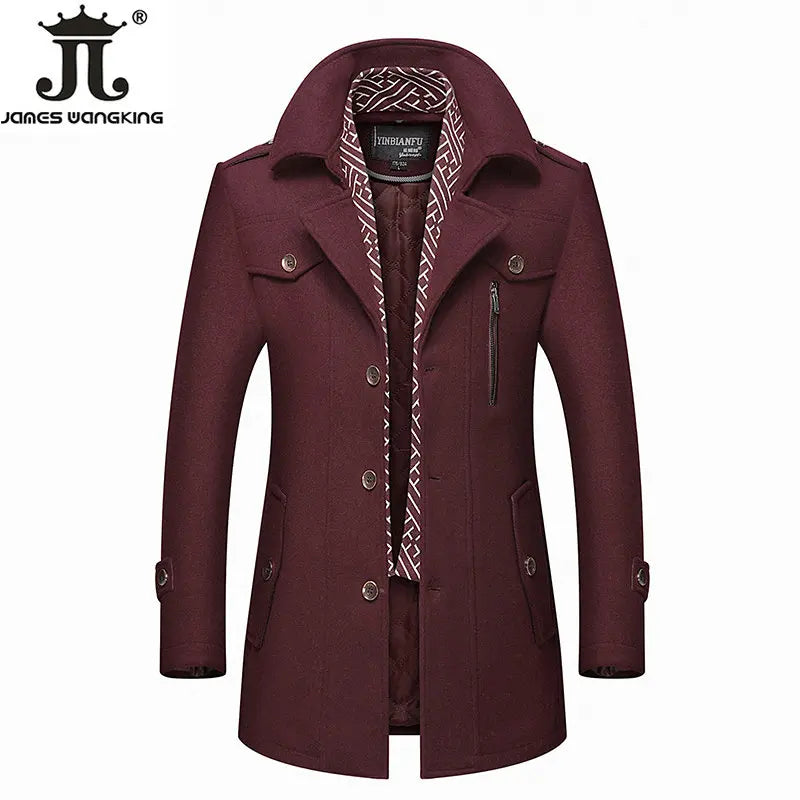 New Men Wool Blends Coats Autumn Winter Solid Color Cold Resistant Men Woolen Overcoat Double Collar Casual Trench Coat Male