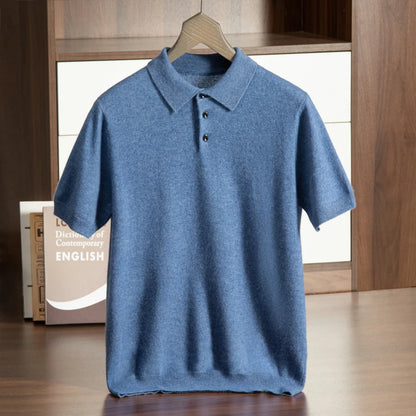 High End Men's 100% Cashmere T-shirt POLO Collar Pullover Shirt Casual Business Knitted Short Sleeved Summer Half Sleeved Top