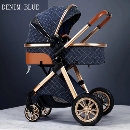 Luxury Baby Stroller 3 in 1 High Landscape Baby Cart Can Sit Can Lie Portable Pushchair Baby Cradel Infant Carrier