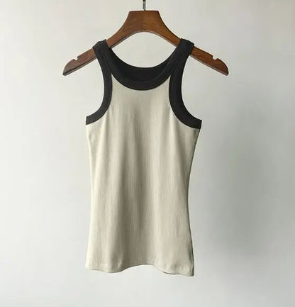 Nordic Style Casual Female Bottoming Tops New Organic Cotton Tank Thread Solid Slim Stretch Women Fashion Vest/camis