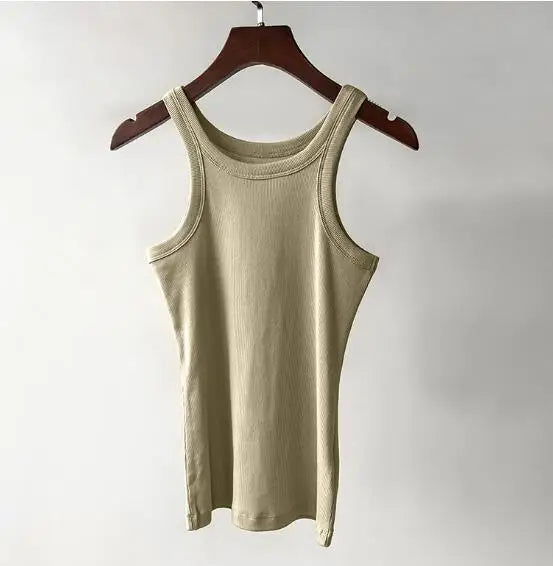 Nordic Style Casual Female Bottoming Tops New Organic Cotton Tank Thread Solid Slim Stretch Women Fashion Vest/camis