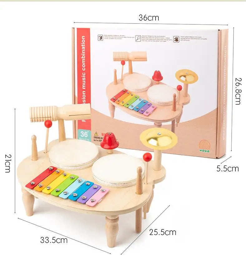 Wooden Xylophone Drum Set For Toddlers,Montessori Baby Musical Instruments Toys, Drum Set Percussion Instruments Musical Toys