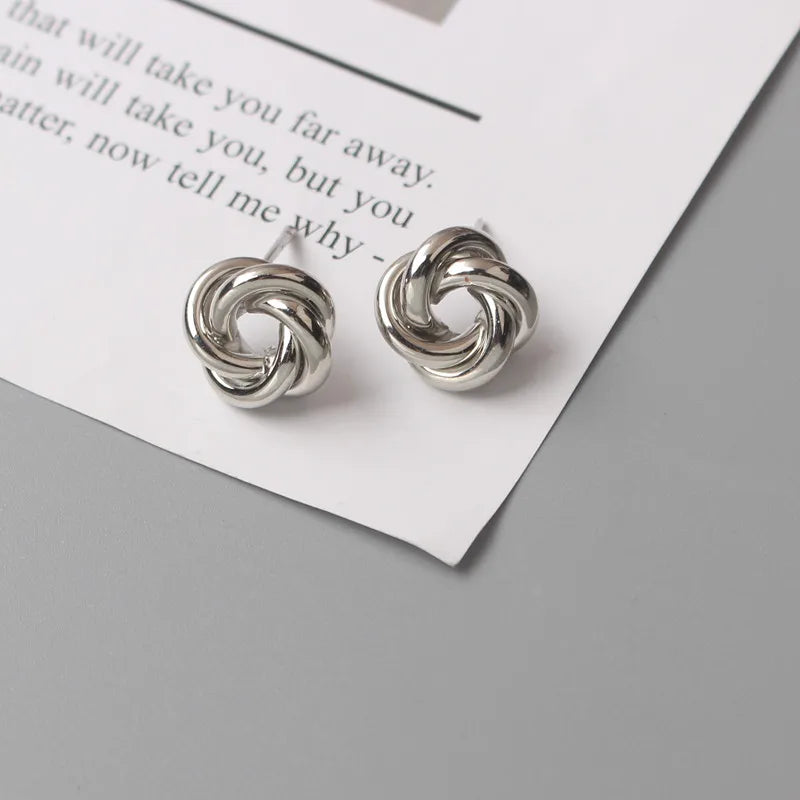 Tiny Metal Stud Earrings for Women Gold Color Twist Round Earrings Small Unusual Earrings boucles d'oreilles Fashion Jewelry