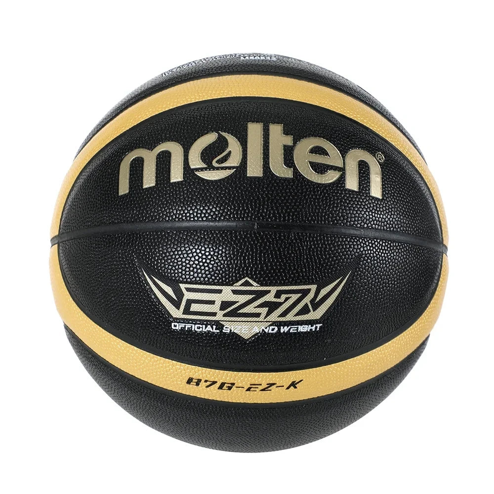 Molten-EZ-K Size 7 Basketball, Black, Gold, PU, Outdoor, Indoor, Women, Youth, Man Match, Training both indoor and outdoor play