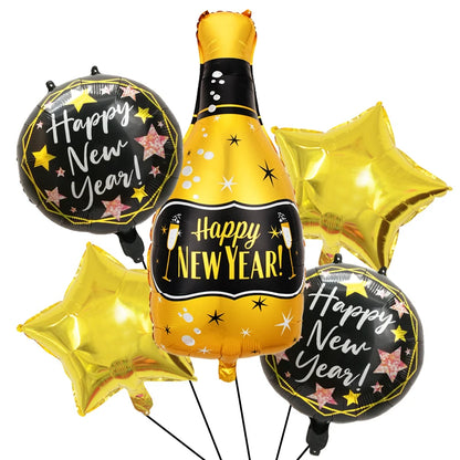 1set Happy New Year Wine Bottle Foil Balloons confetti balloons Christmas Happy New Year Party Decoration 2025 New Year balloons