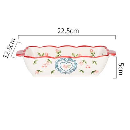 Flowers Rectangular Oval Bakeware Pan With Handle Ceramic Baking Dish Roasting Lasagna Pan Kitchen Salad Cheese Baked Pan