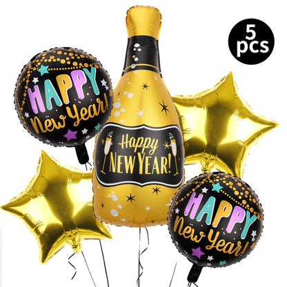 1set Happy New Year Wine Bottle Foil Balloons confetti balloons Christmas Happy New Year Party Decoration 2025 New Year balloons