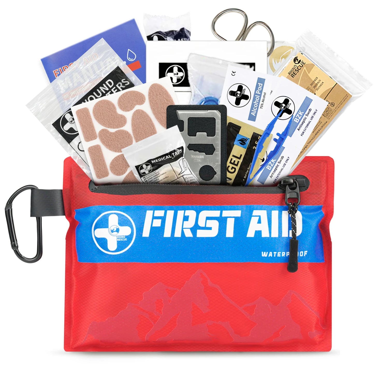 Small First Aid Kit RHINO RESCUE Ultralight Waterproof Medical Kit for Hiking Camping Backpacking Cycling Travel Vehicles 107PC