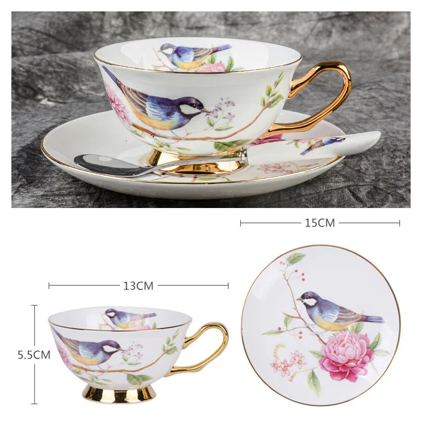 Europe Bone China Coffee Cup Saucer Spoon Set 200ml Luxury Ceramic Mug Top-grade Porcelain Tea Cup Cafe Teaware Party Drinkware