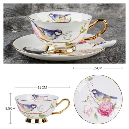 Europe Bone China Coffee Cup Saucer Spoon Set 200ml Luxury Ceramic Mug Top-grade Porcelain Tea Cup Cafe Teaware Party Drinkware